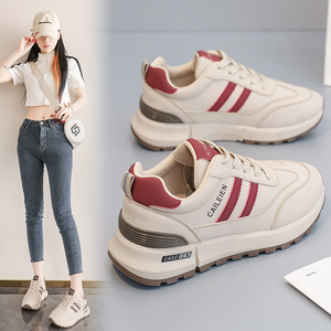 F5173 Nouvelles chaussures de printemps pour femmes, baskets en cuir respirantes, polyvalentes, à semelle épaisse, augmentant la taille, chaussures de course décontractées - Product Image 1