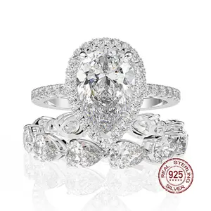 Women Gift Stackable Drop-shape 7 Carat Zircon Set Ins Style 8*12 Artificial Radiant Diamond Bottom Ring