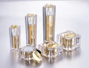 Yuyao factory golden acrylic lotion bottle set for cosmetic cream jars cosmetic