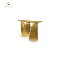 Table console en marbre doré brillant de luxe sur mesure avec pieds en acier inoxydable pour villa, salon, hôtel, mobilier de maison