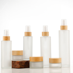 Botella de Vidrio con Atomizador 20ml 30ml 40ml 50ml 60ml 80ml 100ml 120ml 150ml, Botella de Loción de Bambú Esmerilado, Set de Envases Cosméticos de Vidrio - Product Image 4