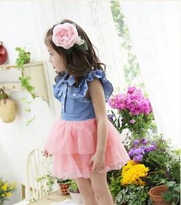 Vestido de niña con diseño nuevo de mezclilla y encaje 2015 - Product Image 4