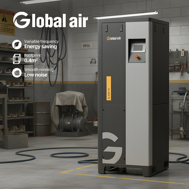 Portable Industrial Rotary Screw Air Compressor 220V 7.5KW/10HP PMVF Energy Saving Quiet with Dryer & 50L Tank for Auto Repair