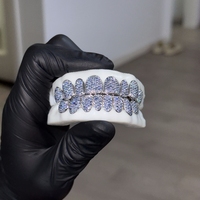 Grillz personnalisés en forme de nid d'abeille, sertis de moissanite bleue VVS, plaqués or 10K 14K 18K, en argent 925, pour les dents