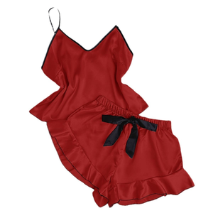 Conjunto de ropa de dormir de satén para mujer, con estampado Pijama de verano y otoño, pantalones cortos, ropa de descanso transpirable ligera - Product Image 6