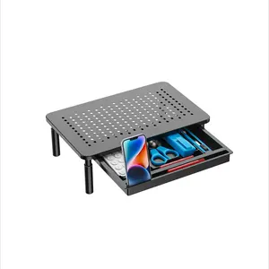 Metal Computer Monitor Laptop Riser Stand with Phone Holder Storage Height Ajustable with Drawer