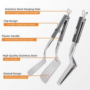 Pinzas multifuncionales de acero inoxidable para parrilla, espátula bloqueable para barbacoa, pinzas de doble propósito para carne, huevos fritos y alimentos, para cocina - Product Image 3