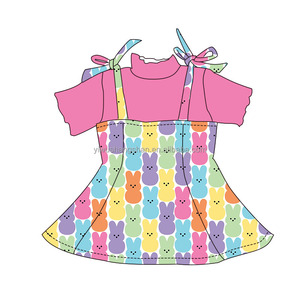 Wholesale Spring Baby Girls Clothing Sets <strong>Easter</strong> Printed Short Sleeve T-shirt <strong>Top</strong> and Suspender Dress 2-Piece Sets - Product Image 5