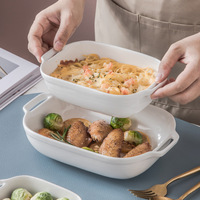 Plat de cuisson carré en porcelaine blanc pur, style nordique minimaliste, à double poignée, couleur sous-glaçure, pour casserole, gâteau, compatible micro-ondes