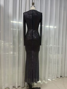 <span class=keywords><strong>Robe</strong></span> <span class=keywords><strong>longue</strong></span> de luxe de haute qualité LS2754 avec strass, <span class=keywords><strong>robe</strong></span> <span class=keywords><strong>longue</strong></span> à manches longues de couleur unie scintillante, tempérament élégant - Product Image 6