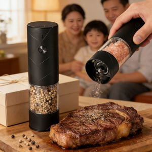 Large Capacity Safe Plastic Salt and <b>Pepper</b> Set Rechargeable Automatic Salt Mill Set with LED Light for Home - Product Image 1