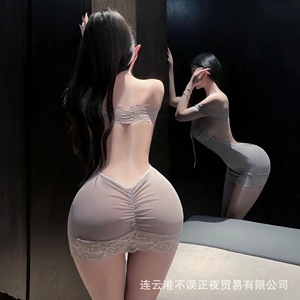 Jupe moulante en dentelle sexy, uniforme transparent révélateur et séduisant, pyjama séduisant qqny pour femmes. - Product Image 5