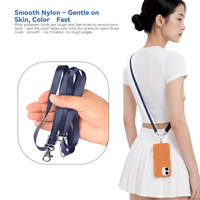 Cordon long antivol réglable pour téléphone portable, sangle tour de cou bandoulière avec attaches pour smartphones iPhone et Android