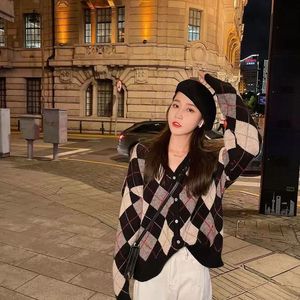 Cardigan coréen d'hiver ample pull manteau diamant <span class=keywords><strong>Plaid</strong></span> chemise à manches longues tricoté Cardigan épais femmes - Product Image 6