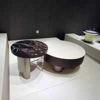 Table basse gigogne Amber Warmth, ensemble de 2 tables rondes en bois d'ingénierie, table centrale moderne pour espace de vie