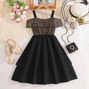 Abito Estivo 2026 per Ragazze Adolescenti, Nero con Patchwork Leopardato - Product Image 2
