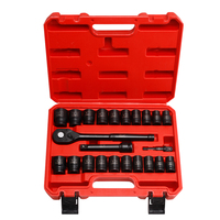 Jeu de douilles à cliquet en acier OEM personnalisé 23 pièces, 1/2' Drive, hexagonales 8-32, avec mallette de transport en plastique, usage professionnel automobile et industriel