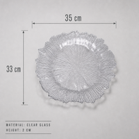 Assiette de présentation en verre transparent à bord festonné pour la location d'événements de mariage, la mise en table et le programme de fourniture en gros