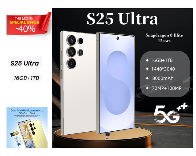 Hot Selling 2025 New S25 Ultra Smartphone 6.9 Inch HD Camera Dual SIM Card Unlocked Mobile Phones Built-In Pen Global Version