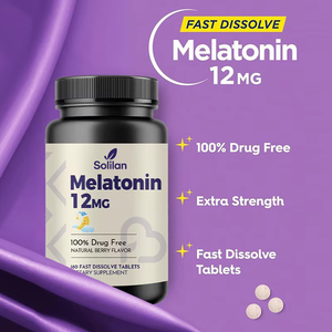 Großhandel 12mg Melatonin Schlafmittel 100% Drogenfrei Beerengeschmack 180 Tabletten Nahrungsergänzungsmittel in Sporternährung Schlaftabletten - Product Image 2