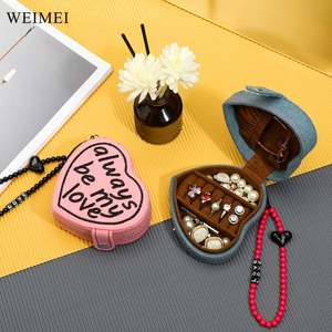 Denim forma de corazón joyería caja de almacenamiento de viaje nuevo diseño anillo collar pendiente pulsera organizador - Product Image 6