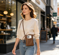 Petite pochette pour téléphone portable en cuir PU marron avec fermeture éclair, pour femme, légère, portefeuille pour téléphone portable, porte-monnaie, mini, usage quotidien