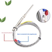 Termokopel M8 Tipe K E J PT100 50mm-200mm Probe Ulir Sekrup Kabel Sensor Suhu Resolusi 1C OEM Dapat Disesuaikan