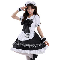 Erwachsene Damen Süßes Kariertes Lolita-Dienstmädchenkleid Anime Cosplay Kostüm-Set Polyester Rot Schwarz Halloween-Outfit Großhandel