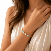 Bracelet en acier inoxydable plaqué or 18 carats PVD avec chaîne trombone perlée de pierres naturelles multicolores et perles, mignon et ludique, pour femmes et jeunes filles