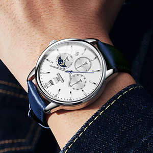 OLEVS 2922 Jam Tangan Kuarsa Pria 42MM Dial Biru Fase Bulan Multifungsi Kronograf Tali Kulit 30M Tahan Air Bisnis - Product Image 1