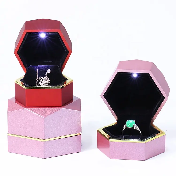 Fashion octagon design lamplight necklace ring bracelet cufflink packaging abs plastic box jewelry jewellery gift box for