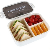 Boîte à lunch en plastique personnalisable avec logo, 3 compartiments, couvercle en PP anti-fuite, sans BPA, hermétique, compatible micro-ondes et lave-vaisselle, pour le stockage des aliments