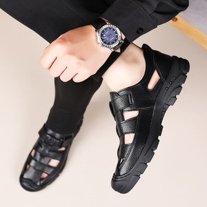 Sandalias planas para hombre, zapatos informales transpirables con punta abierta de cuero genuino para verano, talla 40, 41, 42, 43, 44, 45 - Product Image 4