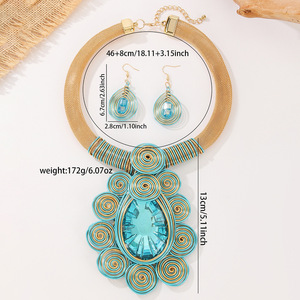 Parure de <span class=keywords><strong>bijoux</strong></span> <span class=keywords><strong>pour</strong></span> <span class=keywords><strong>femme</strong></span>, collier et boucles d'oreilles, style afrocentrique, avec cristaux exagérés, multicolores, en forme de corde et strass volumineux, <span class=keywords><strong>pour</strong></span> <span class=keywords><strong>mariage</strong></span> - Product Image 6