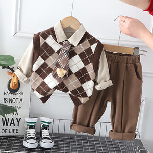 लड़कों के वसंत प्लेड बच्चों के टाई पेलेंट को तीन-टुकड़ा सूट स्वेटर स्कर्ट पैंट ट्रेंडी बेबी - Product Image 5