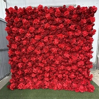 Panneau mural en fleurs de rose artificielles 3D en rayonne roulée pour la décoration de mariage, de Noël et de fonds verts