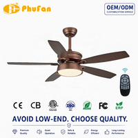 Ventilateur de plafond avec lumière LED, moteur DC silencieux, réversible, grain de bois, télécommande sans fil, boîtier rétro en bronze rouge pour salon
