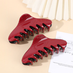 Pince à cheveux coréenne simple de haute qualité, grande, en plastique uni, avec poignée, type pince requin - Product Image 5