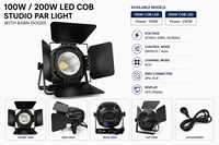 Projecteur PAR LED COB 100W 200W CRI Ra90 3200K-5600K CCT avec volets, DMX512 4 canaux, IP20, sans scintillement, dimmable, 9000 Lumens, éclairage de scène