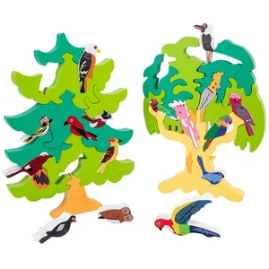 Kayu burung pohon 3D teka-teki bangunan rakitan anak mode Diy mainan anak koordinasi tangan-mata untuk anak laki-laki perempuan
