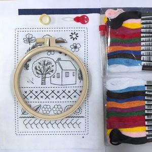 Nuovo Kit Ricamo <span class=keywords><strong>Punto</strong></span> <span class=keywords><strong>Croce</strong></span> Fai da Te per Vestiti, Set Artigianale Fatto a Mano con Istruzioni su Tessuto Non Tessuto, Motivo Casa e Albero - Product Image 1