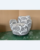 Updecors Moderner Einzelsessel Konvertierbarer Drehsessel Vintage-Print Samt Halbkreisförmiges Design Massivholz Wohnzimmer