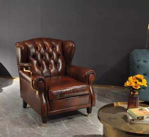 American Light Luxury High-End Cuero genuino Padrino Primera capa Cuero de vaca Silla de sofá de ocio individual - Product Image 6