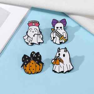 YINI White Ghost Metal Craft Niedliche Halloween Kürbis Weiche Emaille Pins Individuell bedruckte moderne Angel Style Eisen Souvenir Brosche - Product Image 1