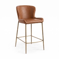 26 pouces. Tabouret de comptoir - Siège rembourré marron, structure en métal doré, 1 pièce