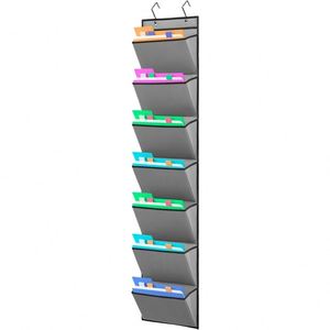 Organisateur de fichiers mural suspendu non tissé à 7 poches, noir, avec 3 crochets de porte, rangement mural pour dossiers pour la maison et le bureau - Product Image 5