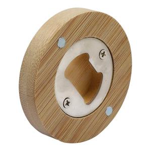 Round Bamboo Bottle Opener Stainless Steel Magnetic For Refrigerator <b>Beer</b> Bottle Opener With Personalized Logo - Product Image 3