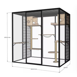 Kattenhuis Aluminium Profielen Binnen En Buiten Huis Klein Dier Zwart Kooiframe Met Doorzichtig Glas Aan De Binnenkant - Product Image 2