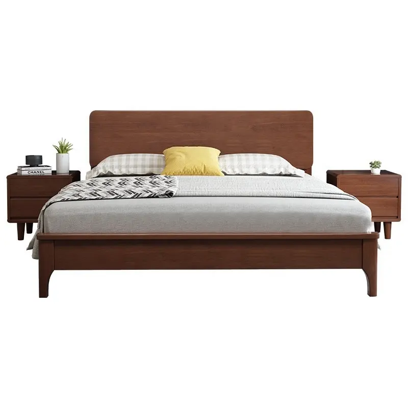 Ореховая Скандинавская односпальная кровать из массива дерева, современный простой Экономичный набор мебели для спальни