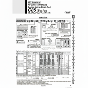 SMC Pneumatics Air Cylindre C85N16-20 Pièces Pneumatiques - Product Image 1
